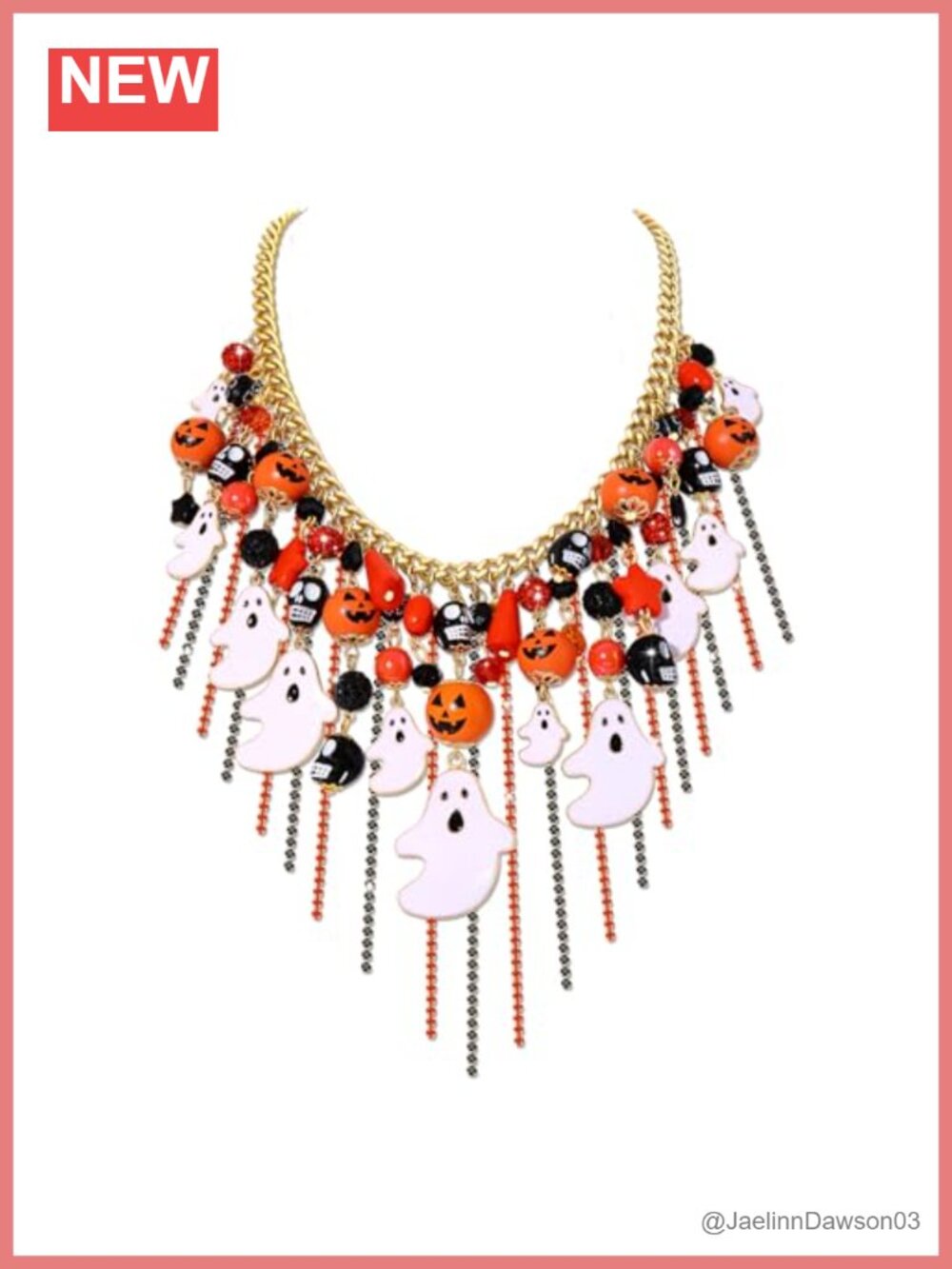 Halloween Crystal Tassel Necklace Ghost Pumpkin Skull Pendant